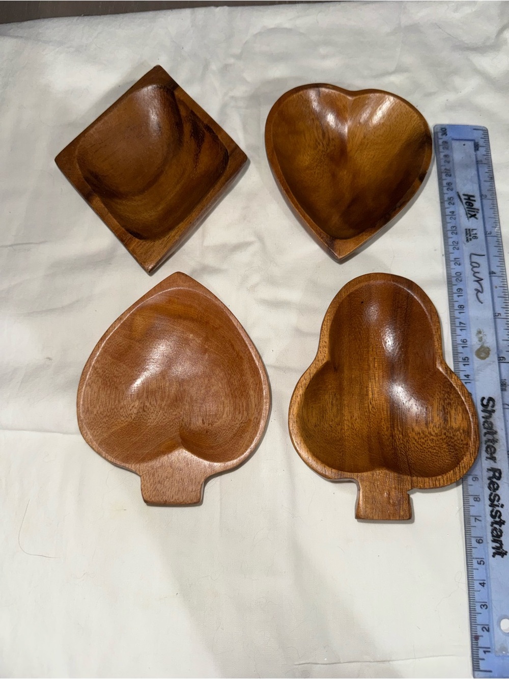 Vintage set 4 monkey wood playing card suits snack dishes
